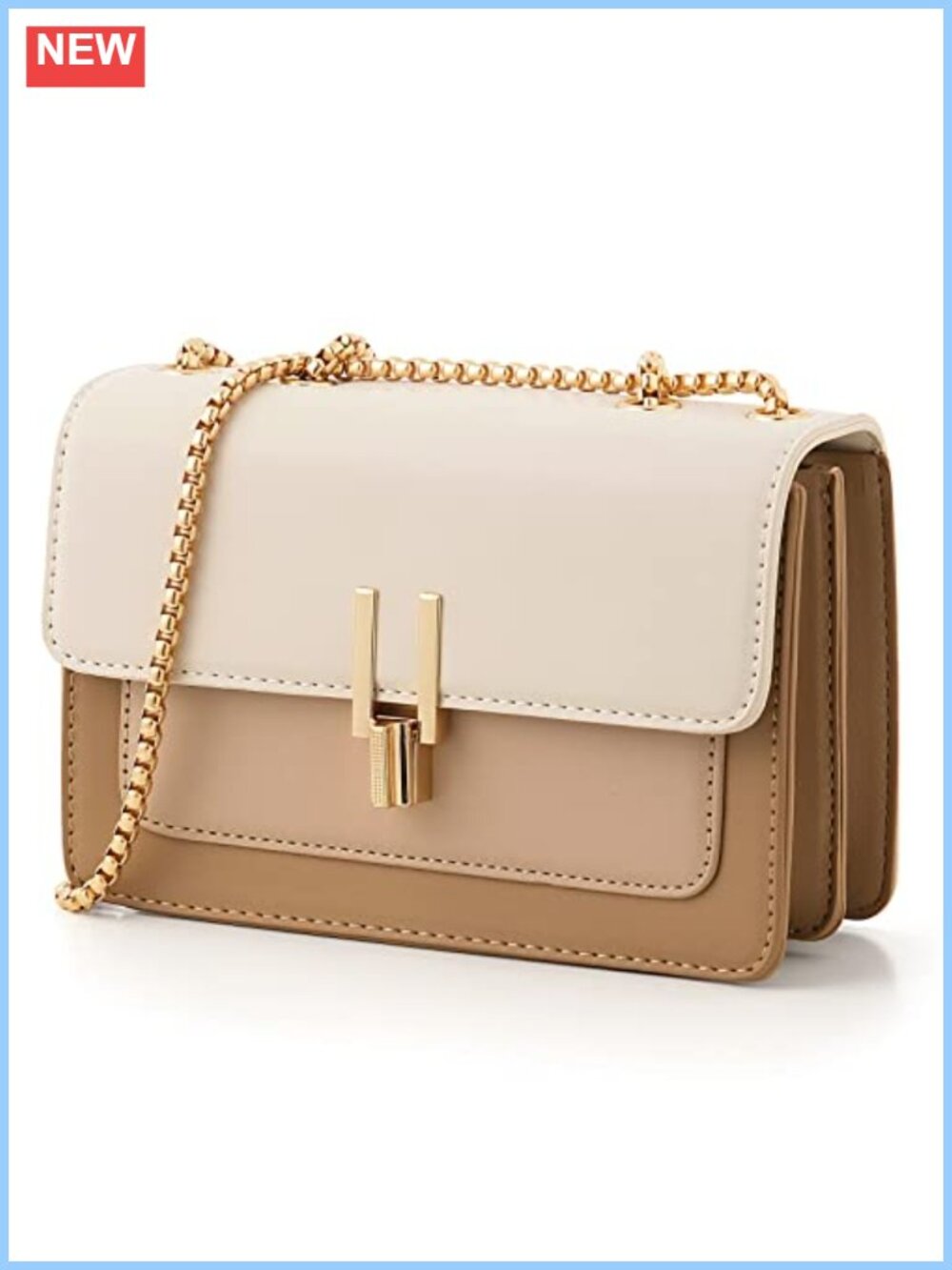 Faux Leather Crossbody Bag Color Block Turn Lock Satchel Purse